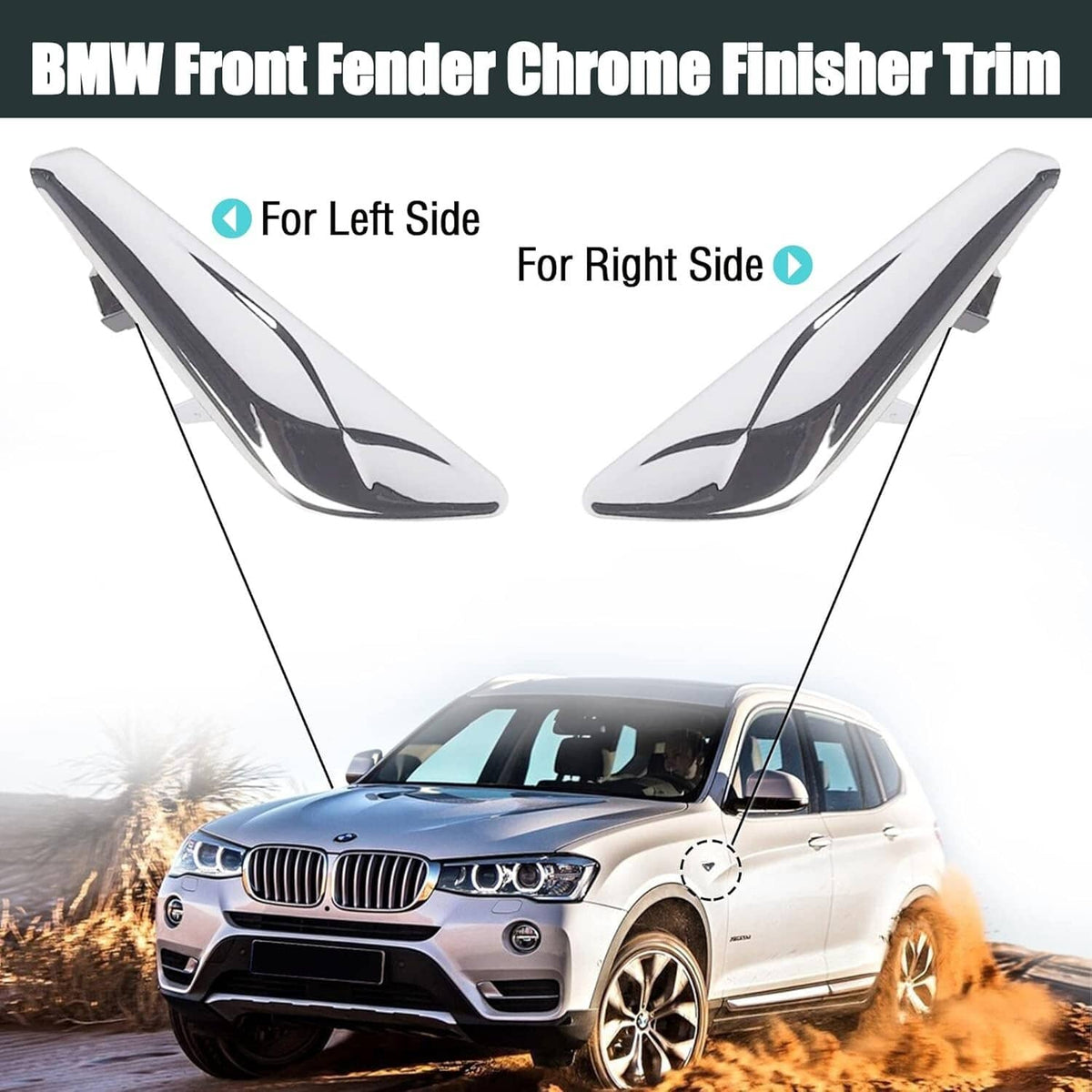 Solid Spare Left + Right Side Fender Chrome Emblem Moulding For BMW X3 F25 X4 F26 2015-2017