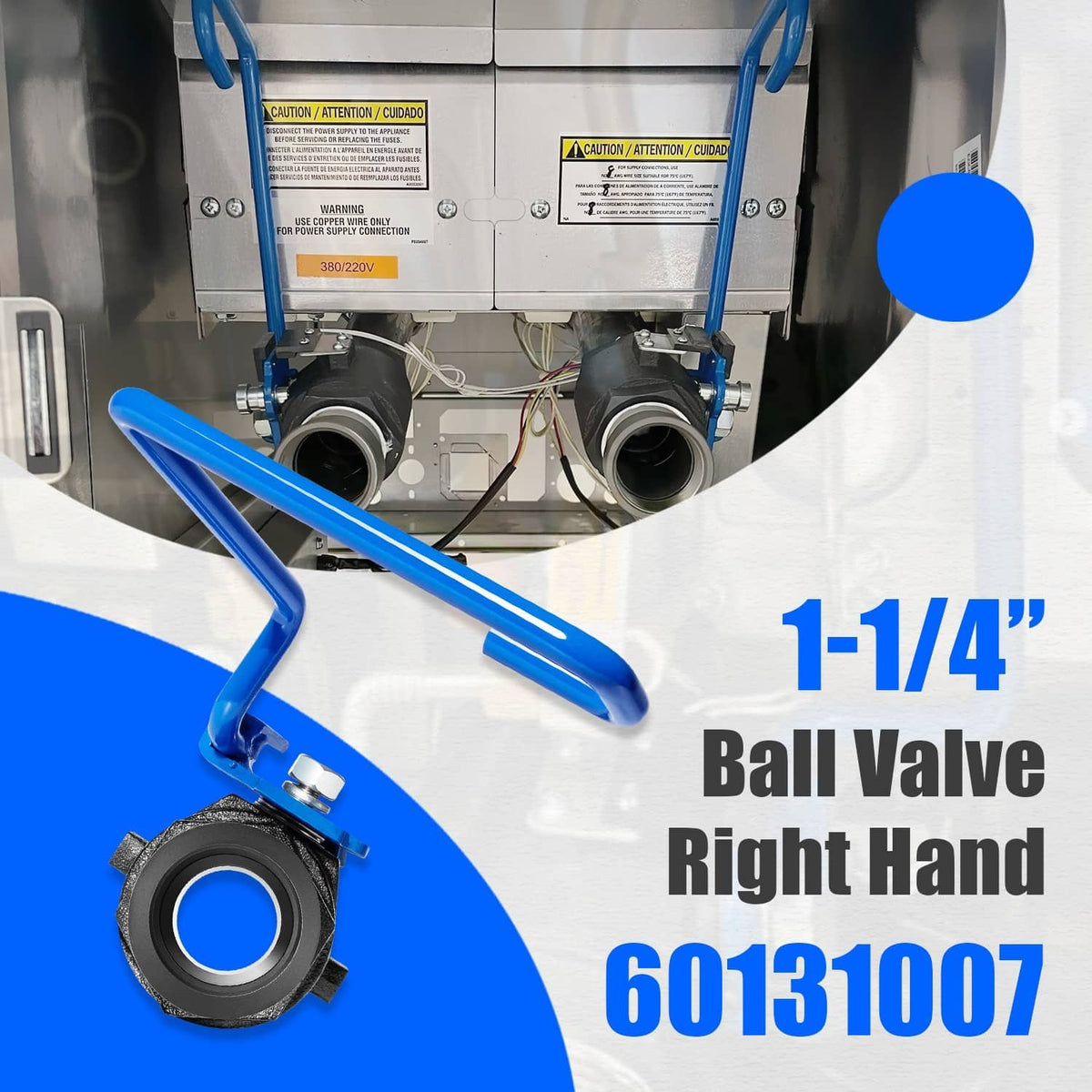 Solidspare 60131007 Ball Valve 1-1/4” Right Hand for Pitco & Magikitchen Fryers for SG14