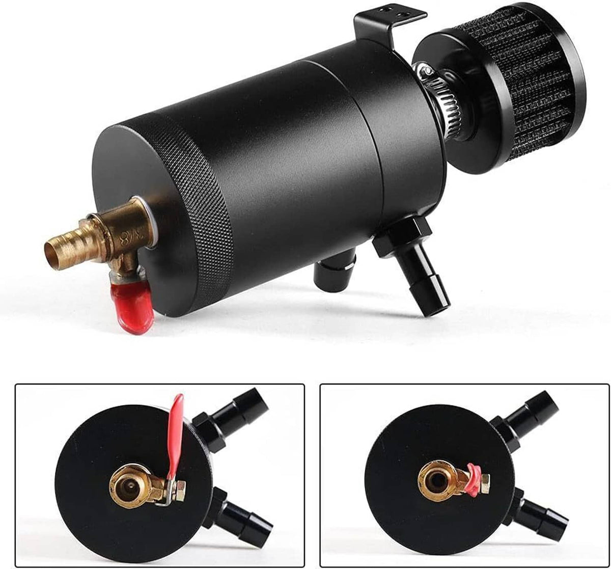Solidspare Black 2 Port Reservoir Baffled Tank Oil Catch Can with Drain Valve Breather New
