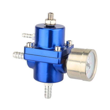 Solidspare Aluminum Adjustable Fuel Pressure Regulator + Gauge+ Fitting Kit Blue Universal