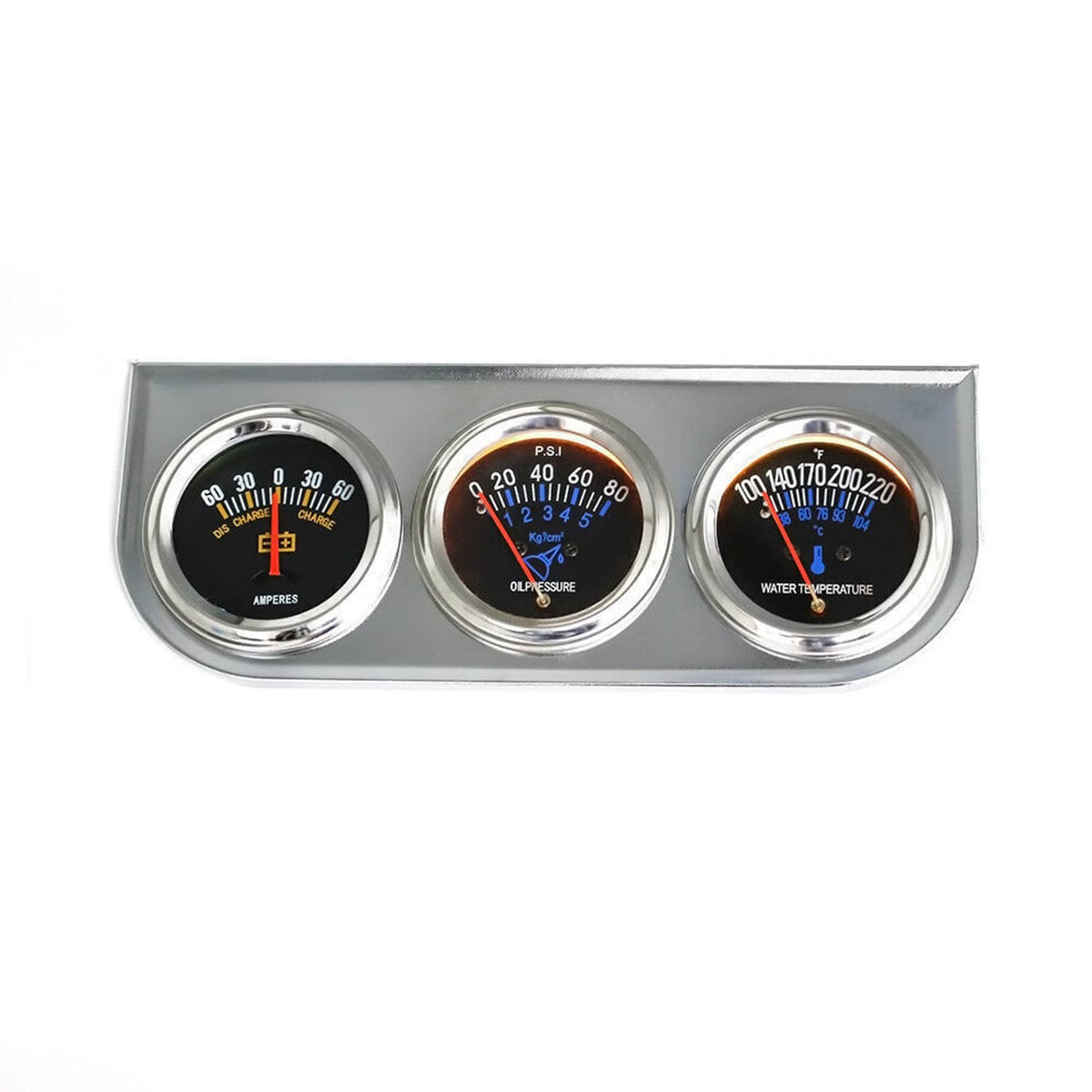 Solidspare 2'' 52mm Chrome Car Triple Gauge Set Kit Amp Meter Water Temp Oil Pressure 3in1