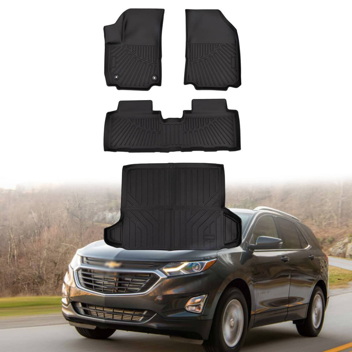 Solidspare For 2018-2024 Chevrolet Equinox 4Pcs/Set Front Rear Floor Mats & Cargo Liner