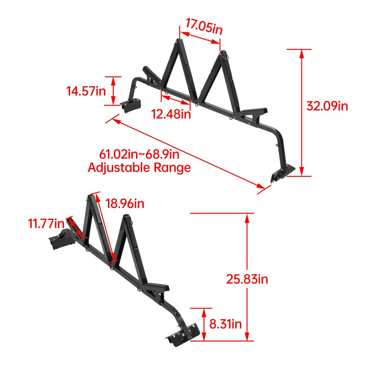 Solid Spare 150lb Adjustable Fits 54"-64" Truck Bed Ladder Rack Pick Up Kayak SUP Carrier