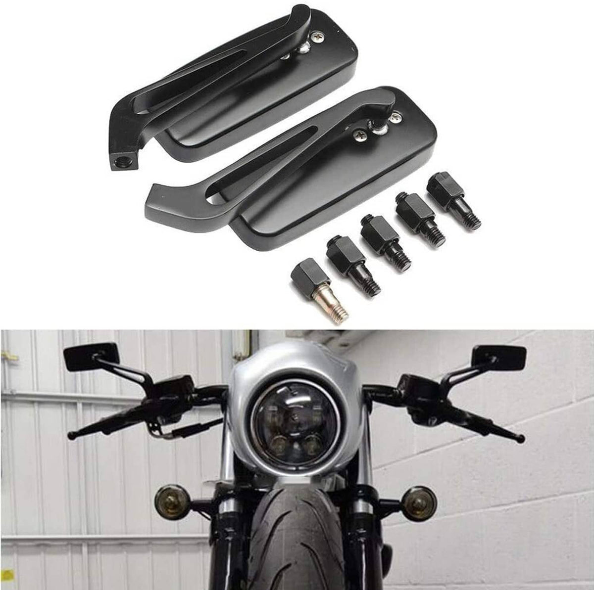 Solidspare Rectangle Motorcycle Rear View Side Mirrors For Harley Honda Yamaha 8mm 10mm
