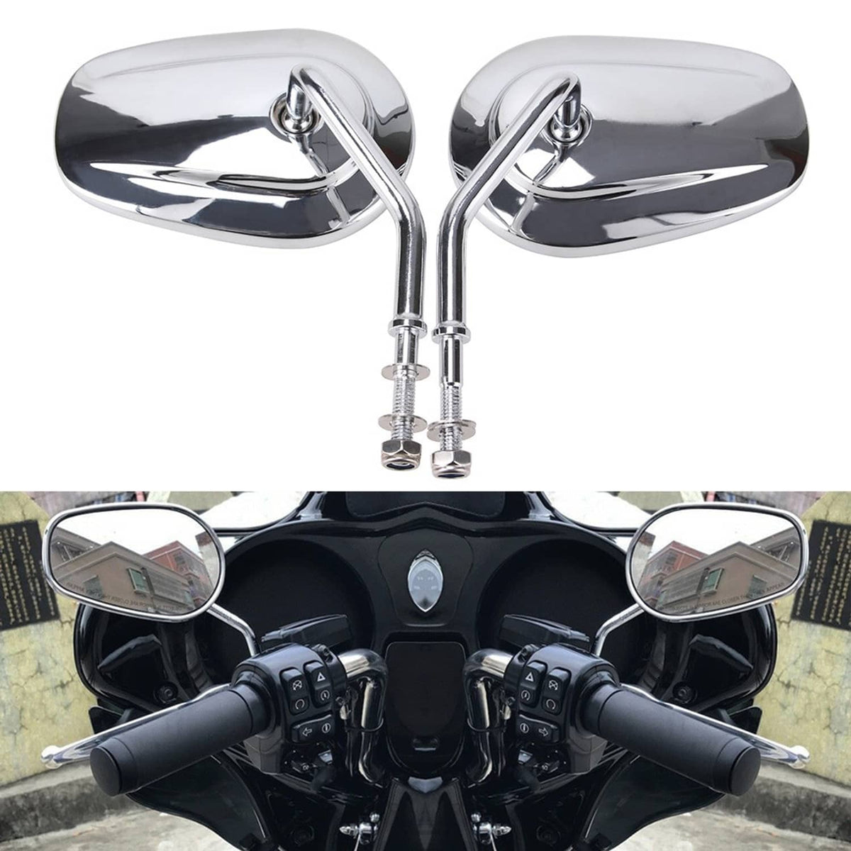 Solidspare 2Pcs Chrome Rear View Mirrors For Harley Touring Road King Sportster XL 1200 883