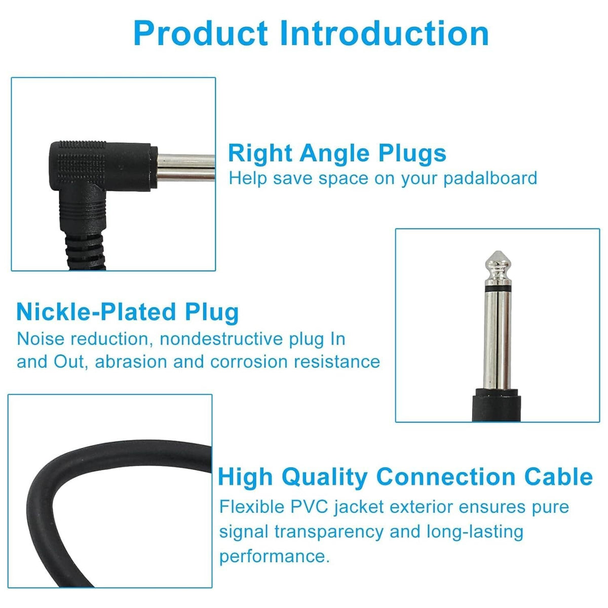 Solid Spare 6PCS Patch Cables for Electric Guitar OFC Pedal Board Wire Cords 1/4 Right Angle