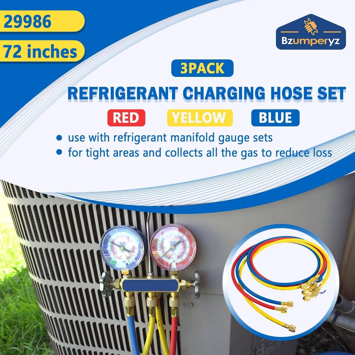 Solidspare 29986 Plus II 72" Hose 1/4" Compact Ball Valve End Refrigerant Charging Hose