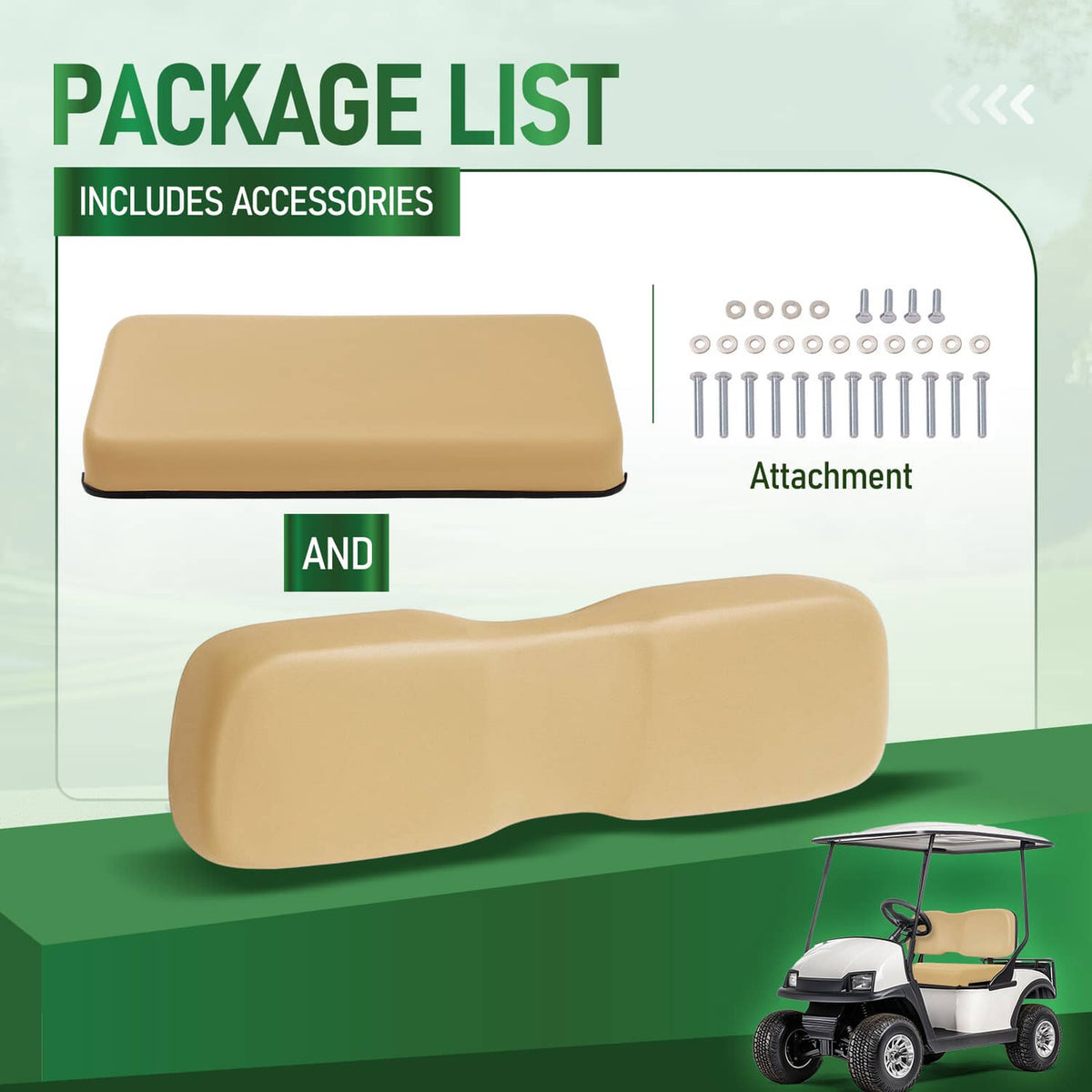 Solidspare Front Seat Assembly Bottom&Back Cushion For Club Car DS 2000.5-UP Tan Golf Cart