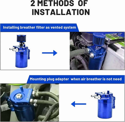 Solidspare Universal Blue Oil Catch Can Tank Kit Polish Baffled Reservoir w/Breather Filter