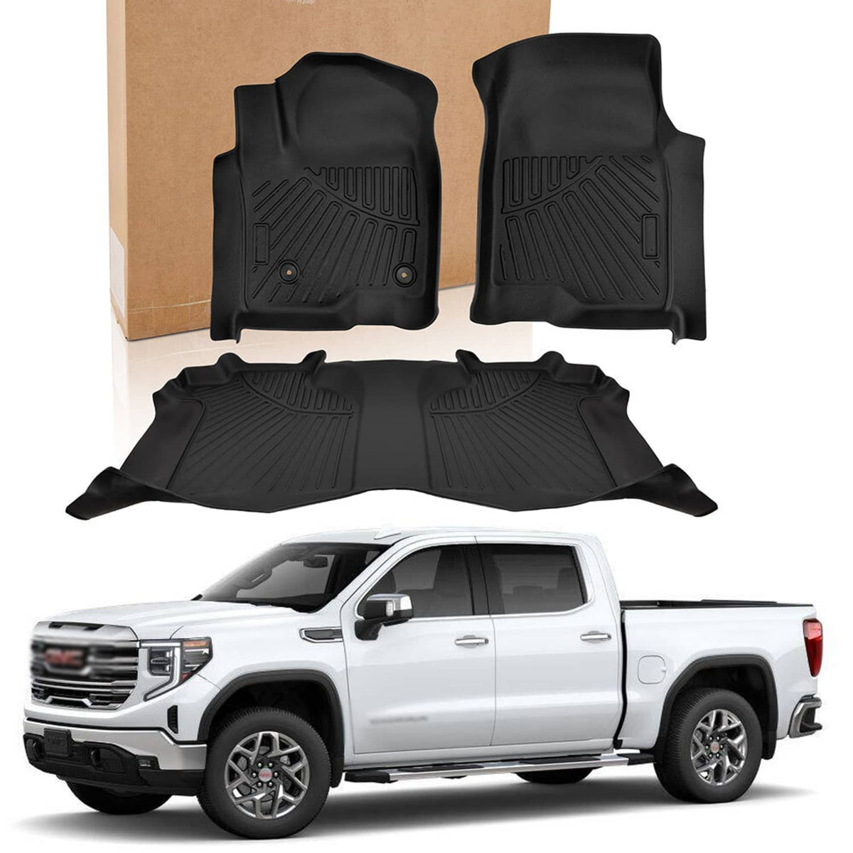 Solidspare For 2019-2025 Chevrolet Silverado/GMC Sierra 1500 Crew Cab Custom TPE Floor Mats
