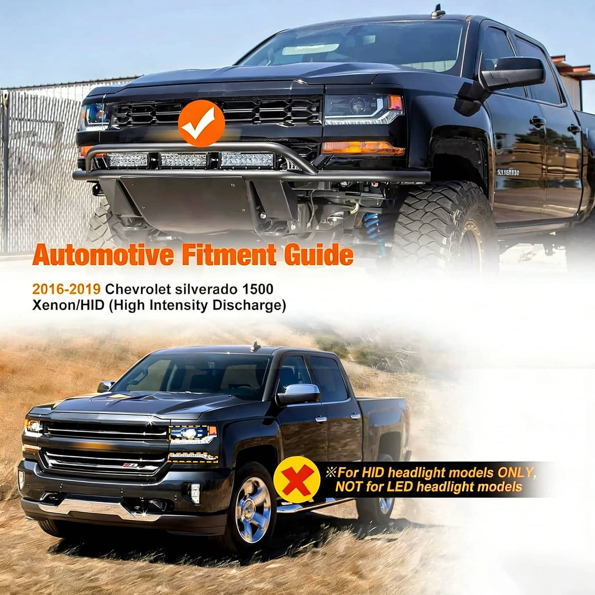 Solidspare New Trim For 2016-2018 Chevy Silverado 1500 HID/Xenon Headlights w/ LED DRL Set