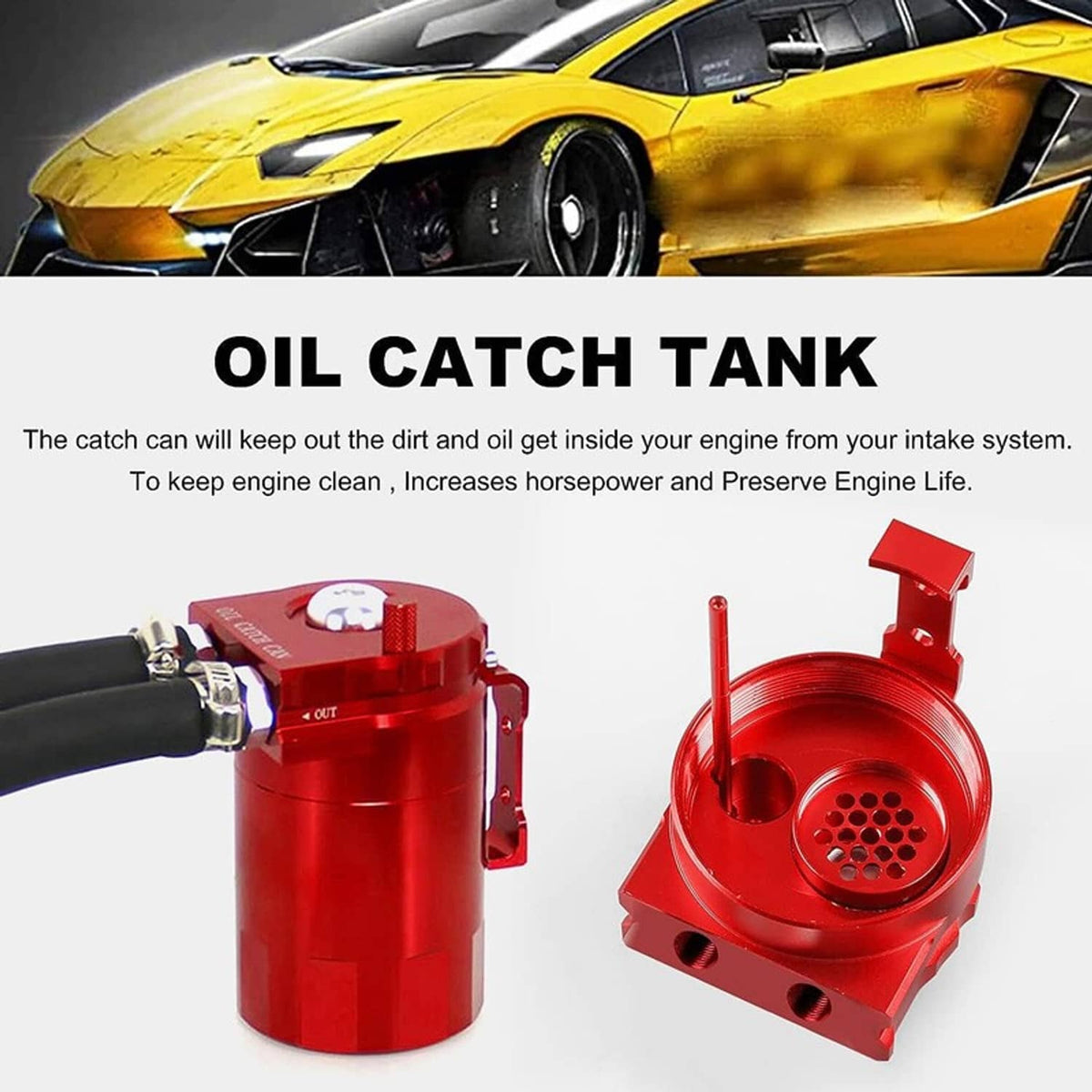 Solidspare Side Oil Separator Catch Can Tank For 2011-2021 F150 5.0L 2.7L 3.5L Ecoboost RED