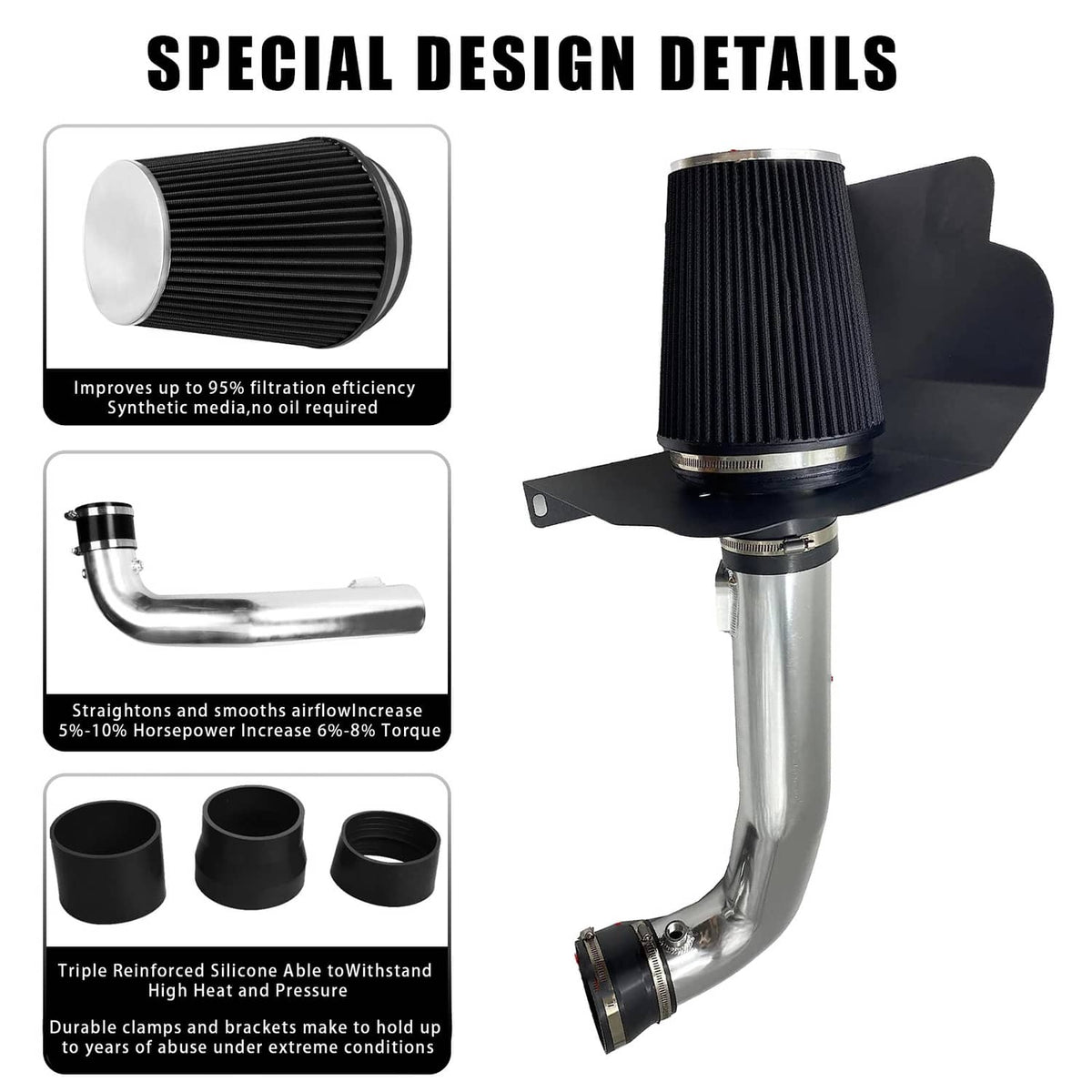 Solidspare Cold Air Intake Kit + Heat Shield For 2014-2019 Chevrolet GMC Cadillac 5.3L 6.2L