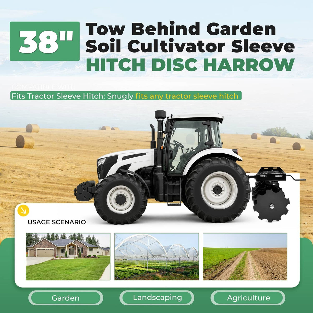 Solidspare Rear Disc Harrow 11" Steel Tow For Universal Tractor Sleeve Hitch Attachment