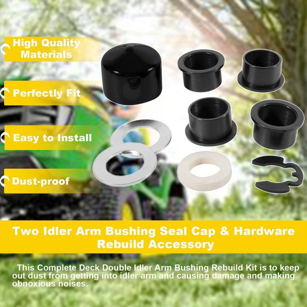 Solid Spare AM124509 Double Idler Arm Bushing Seal Cap & Hardware Rebuild Kit for John Deere