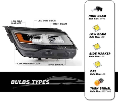 Solidspare New Right Side Headlights Assembly w/LED DRL For 2016-2019 Ford Explorer Chrome
