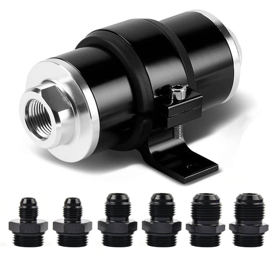 Solidspare 30 Micron Inline Fuel/Petrol Filter & Bracket Billet Aluminum AN6/AN8/AN10