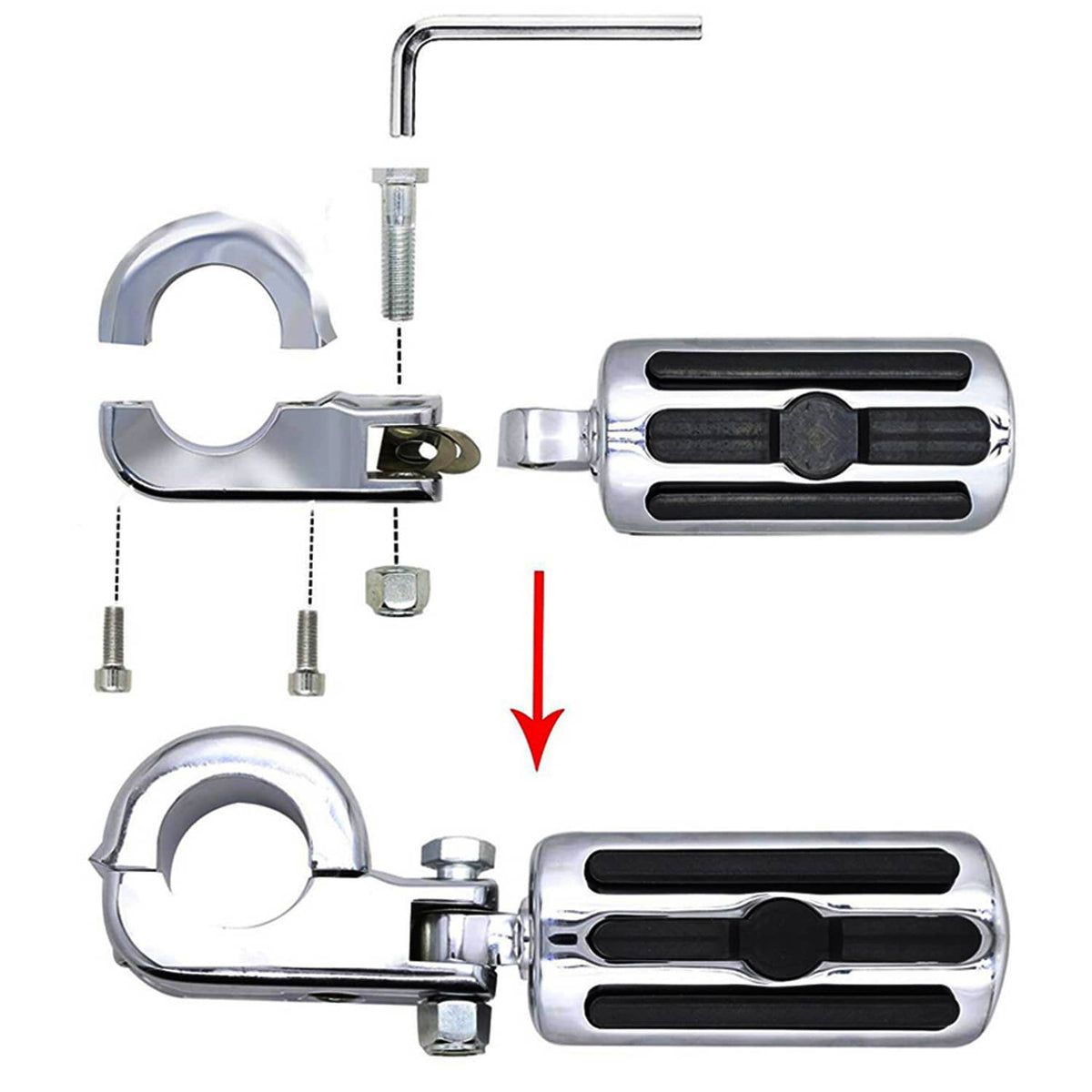 Solidspare 1.25" Highway Footpegs Adjustable Footrest Mounting P-Clamps For Harley Honda