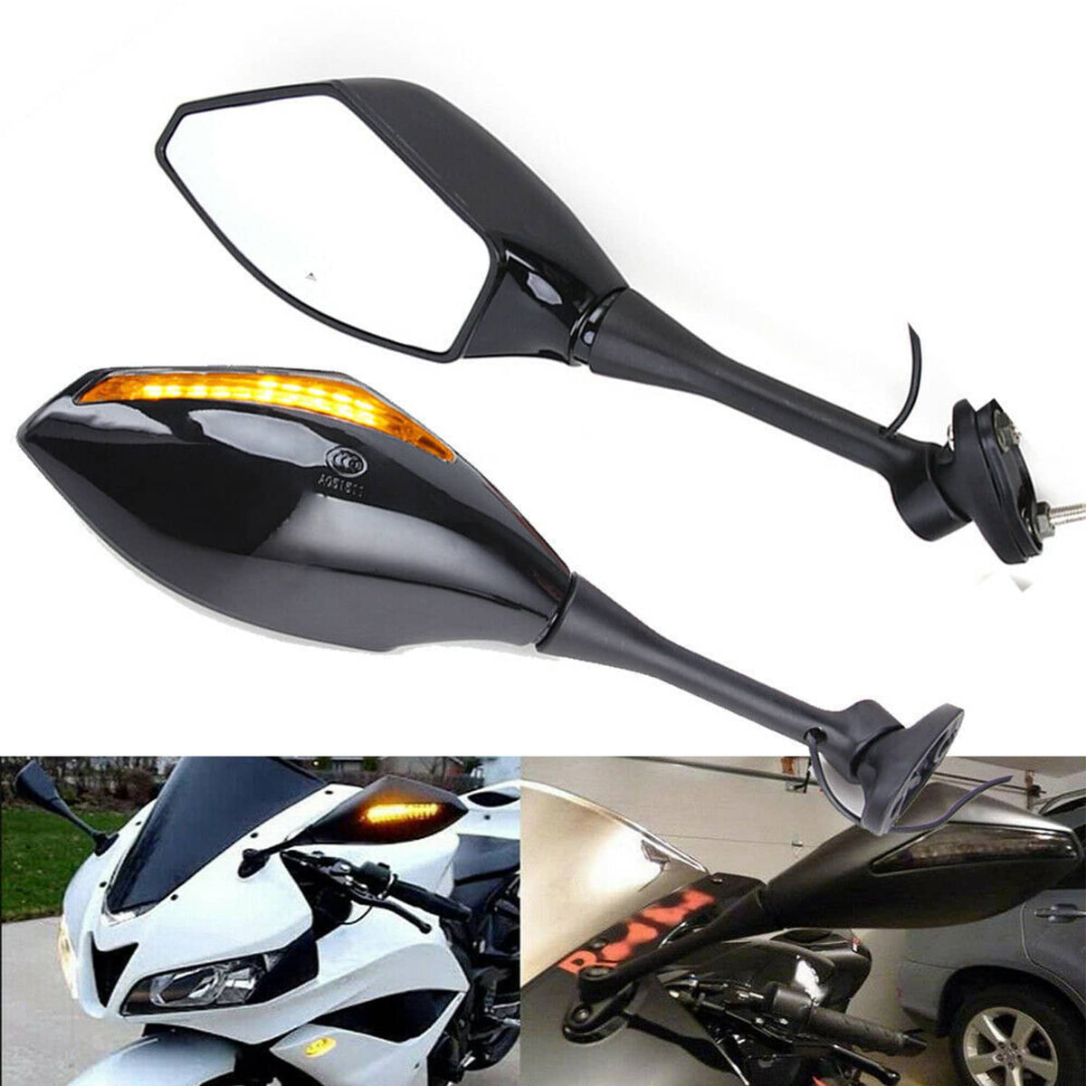 Solidspare Adjustable Rear Side View Mirrors w/ Turn Signals For Honda CBR600RR 2003-2021
