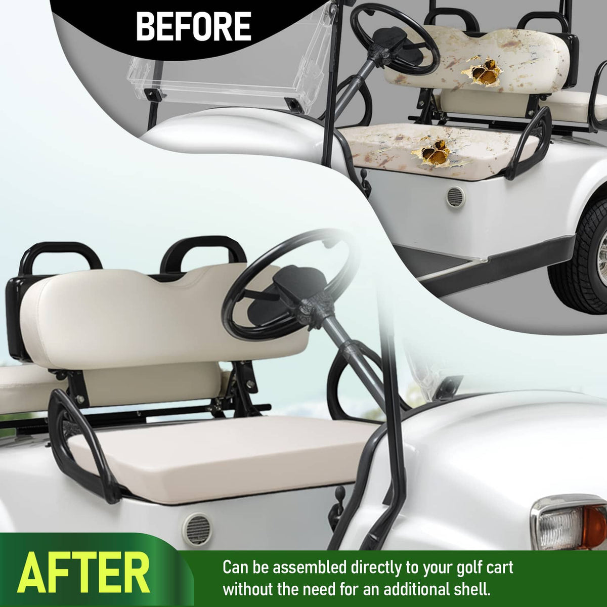 Solidspare Golf Cart White Seat Bottom Assembly For EZGO Marathon Pre-Medalist 1973-1994