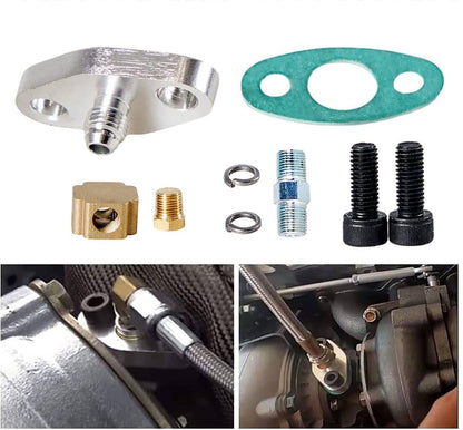Solidspare Oil Feed Line+10AN Oil Drain Return Fitting Kit For Turbo T3 T4 T6 GT45 T04E T66
