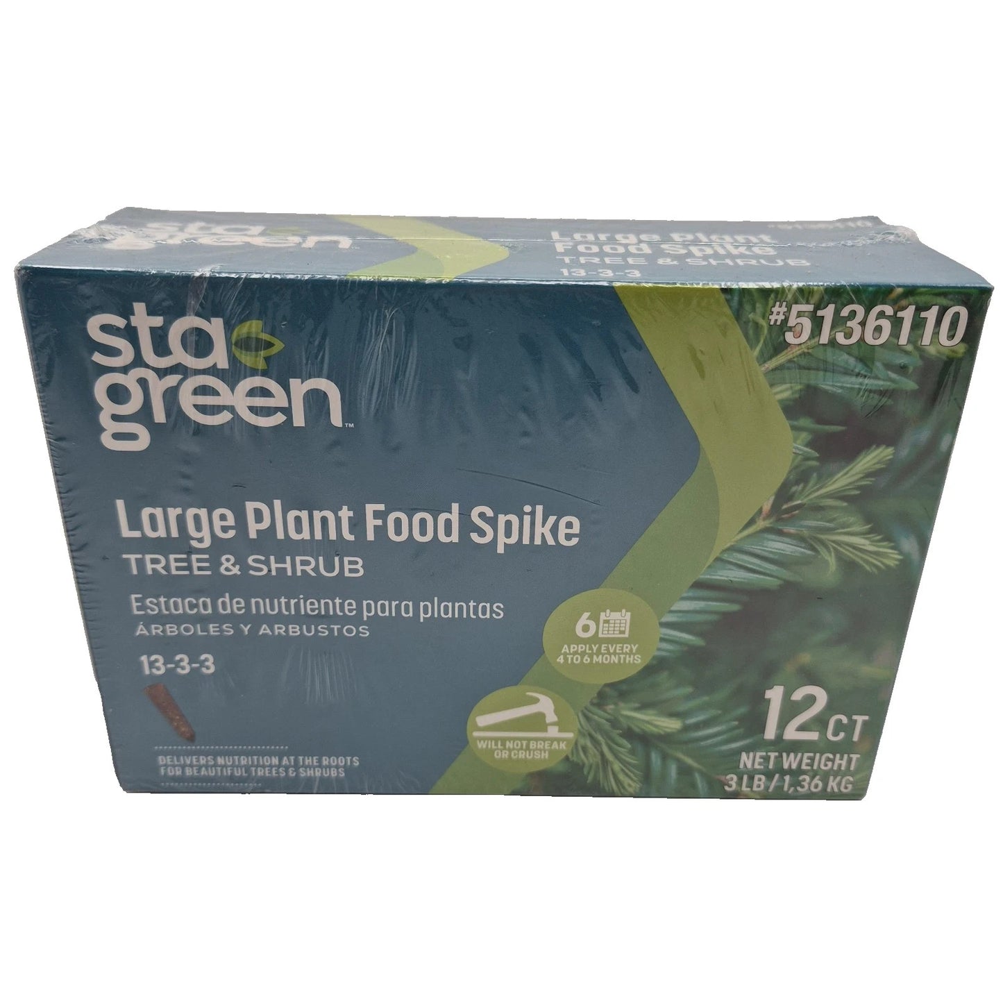 Sta-Green Large Plant Food Spike Trees & Shrubs Nutrition 12 Spikes 13-3-3 NKP