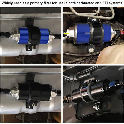 Solidspare Inline Fuel Filter 100 Micron with 6AN 8AN 10AN Adapter Universal Cleanable 58mm