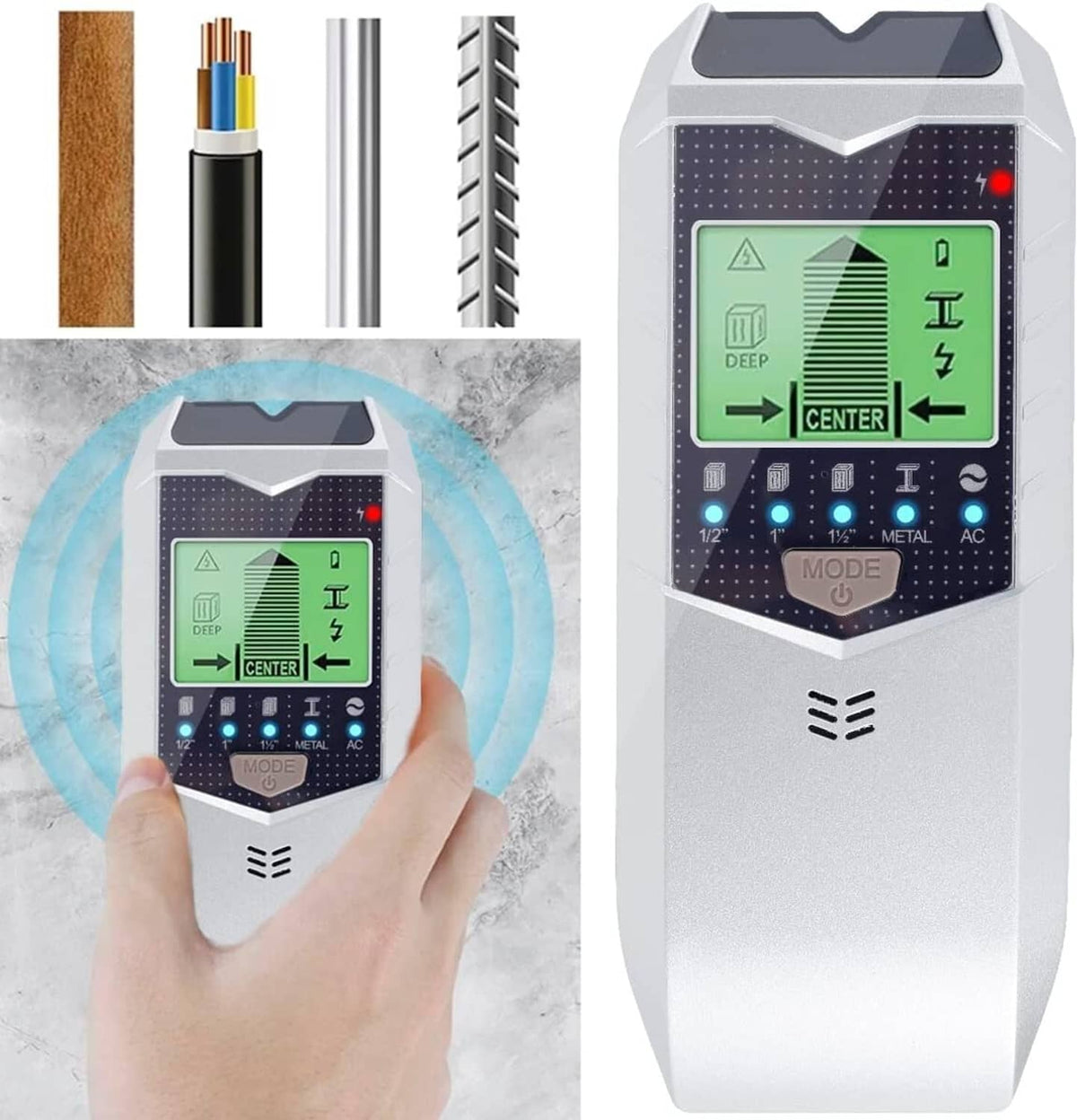 Solid Spare 5 in 1 Digital Stud Finder Wood Metal Pipe Wire Wall Scanner Sensor LCD Detector