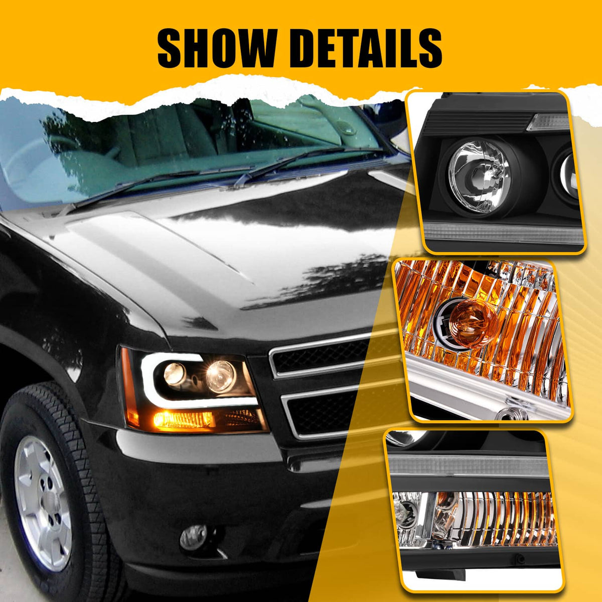 Solid Spare For 2007-14 Chevy Tahoe Suburban Avalanche LED DRL Projector Headlights Assembly