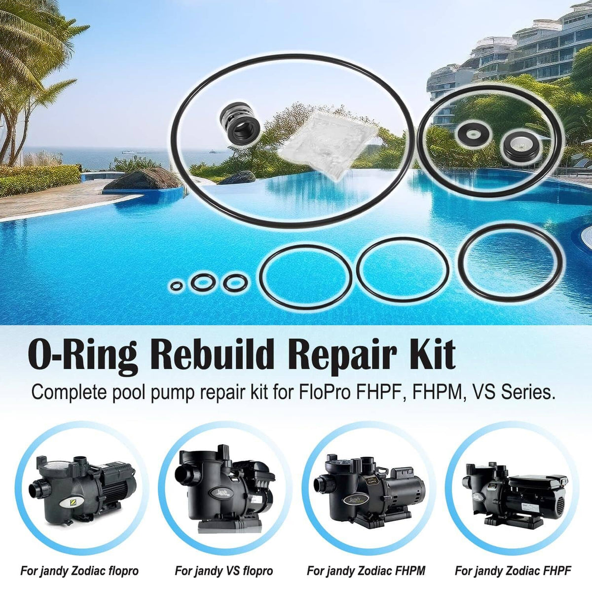 Solid Spare O-Ring Rebuild Repair Kit for Jandy Zodiac FHPF FHPM FloPro &VS FloPro Pool Pump