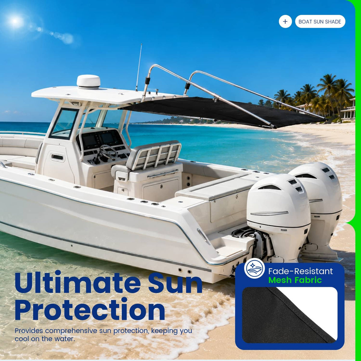 Solidspare Black Boat Sun Shade 304 Stainless Steel+Fabric Canopy For Universal Boat