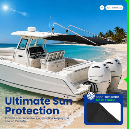 Solidspare Black Boat Sun Shade 304 Stainless Steel+Fabric Canopy For Universal Boat