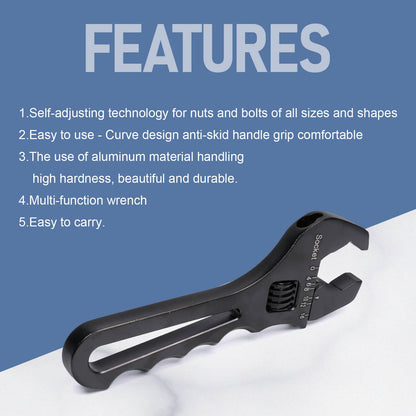 Solidspare Aluminum 3AN-16AN Adjustable Wrench Tool Spanner Black For Hose End Fitting