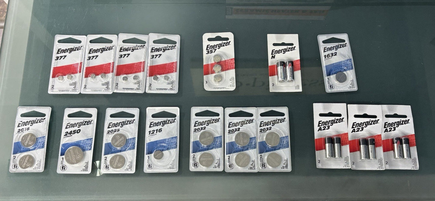 Energizer Battery Lot - 377, 357, N, 1632, A23, 2032, 1216, 2025, 2450, 2016