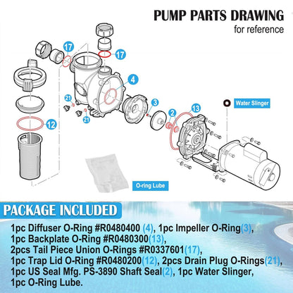 Solid Spare O-Ring Rebuild Repair Kit for Jandy Zodiac FHPF FHPM FloPro &VS FloPro Pool Pump