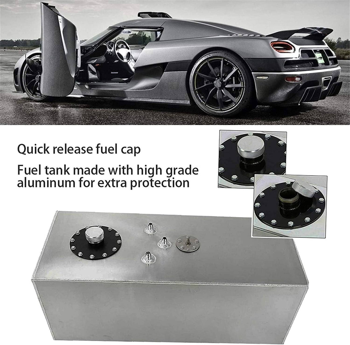 Solidspare 15 Gallon Aluminum Racing Drift Fuel Cell Gas Tank w/ Cap & Level Sender Sliver