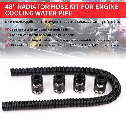 Solidspare 48" Stainless Steel Radiator Flexible Coolant Water Hose w/ Caps Kit Universal