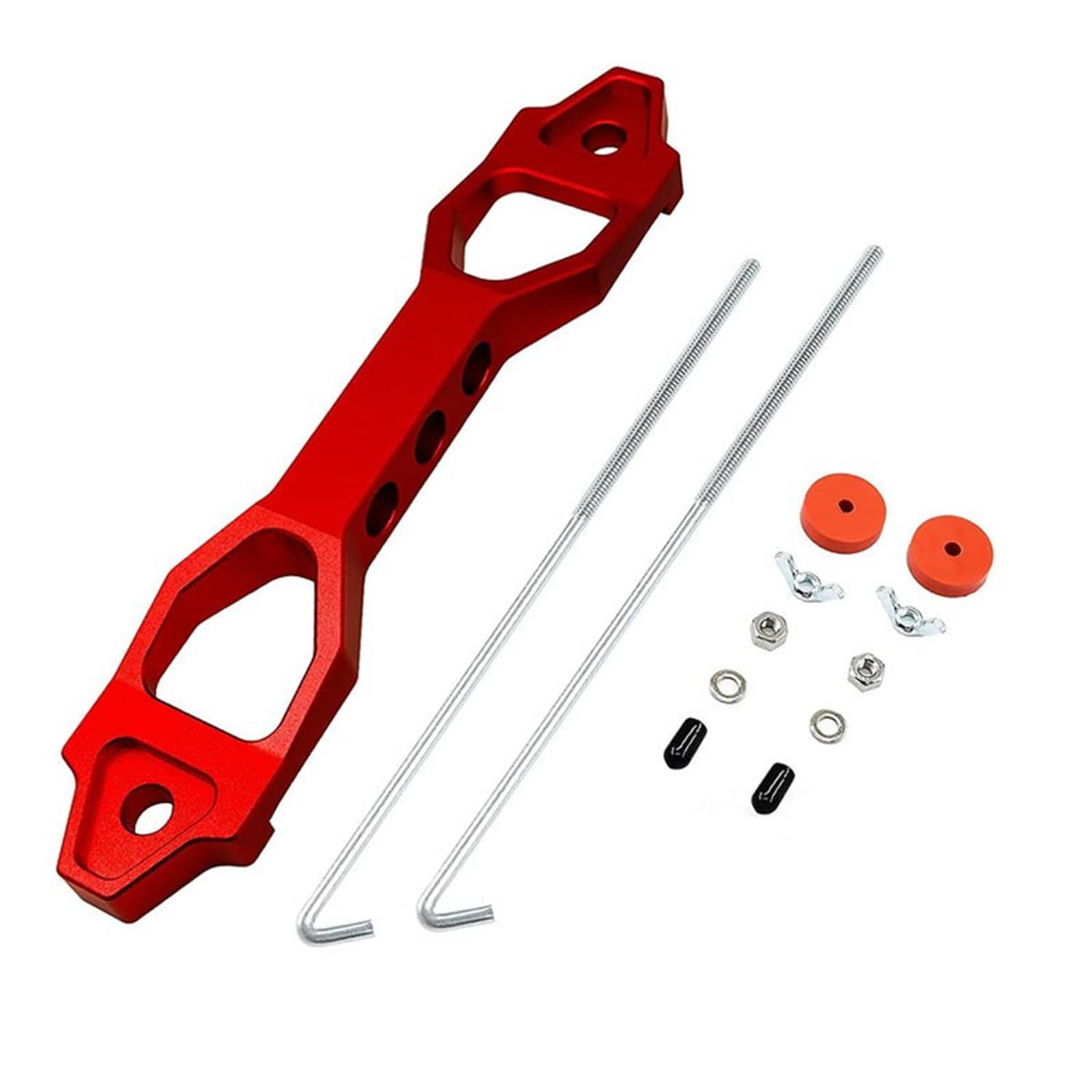 Solidspare Aluminum Car Battery Tie Down Mount Bracket Brace Bar & 10 Inch J Bolts