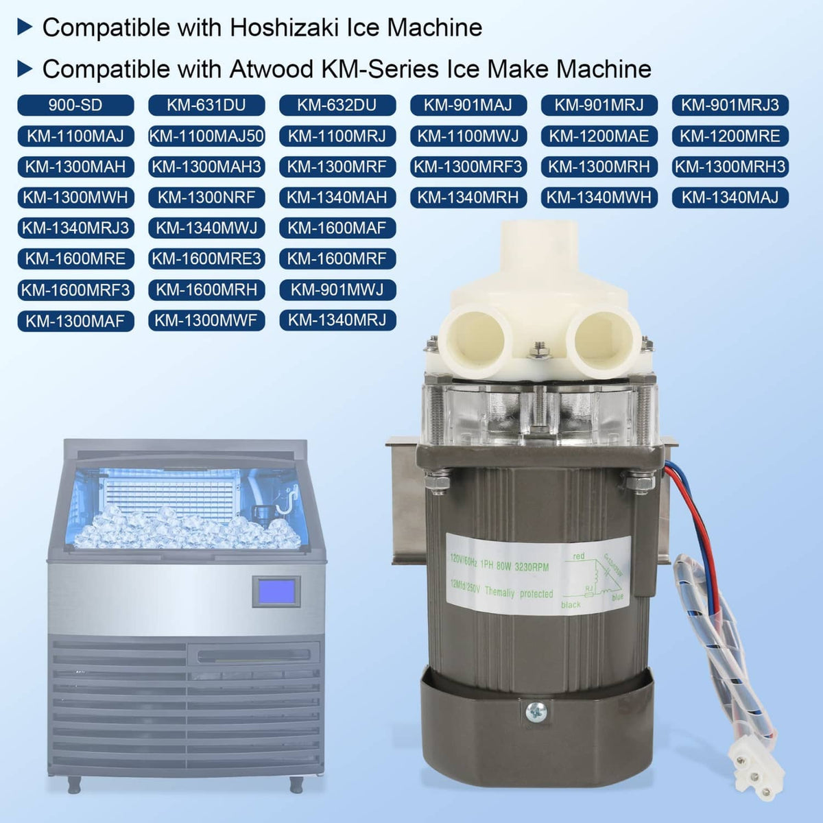 Solidspare S-0731 Water Pump for Hoshizaki, Ice Machine Motor Assembly with Mounting Plate
