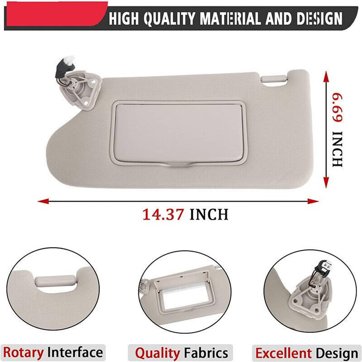 Solidspare New Pair Gray Sun Visors w/ Lighted Set For 2013-2018 Nissan Altima 2.5L 3.5L