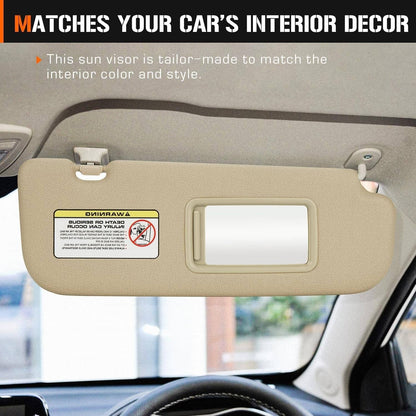 Solidspare New Beige Sun Visor w/Mirror Right & Left Side For 2011-2015 Hyundai Elantra