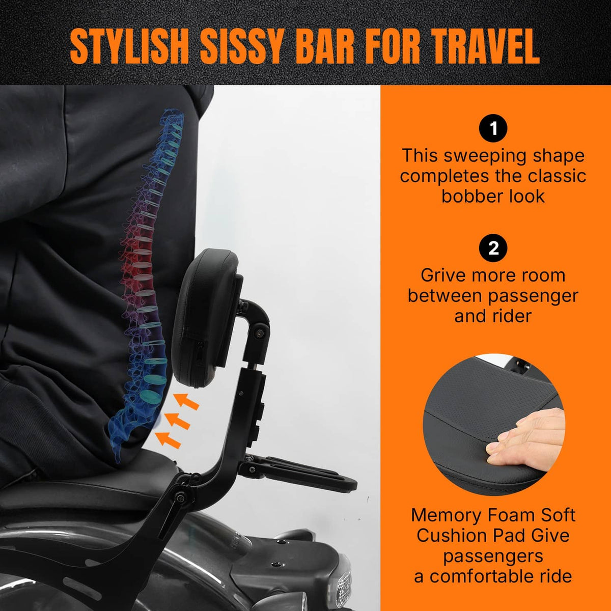 Solidspare Motorcycle Multi-Purpose Backrest Sissy Bar For Honda Rebel 1100 CM 1100 DCT 21+