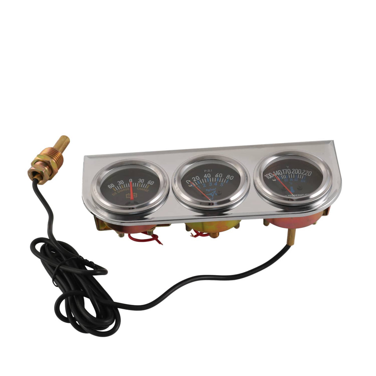 Solidspare 2" 52mm Chrome Car Triple Gauge Set Kit AMP Meter Water Temp Oil Pressure 3 in 1