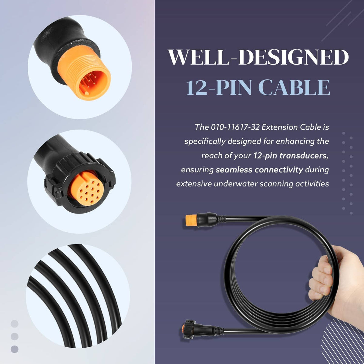 Solidspare Replace for Garmin 010-11617-32 Transducer Extension Cable 12-Pin 10ft. with XID