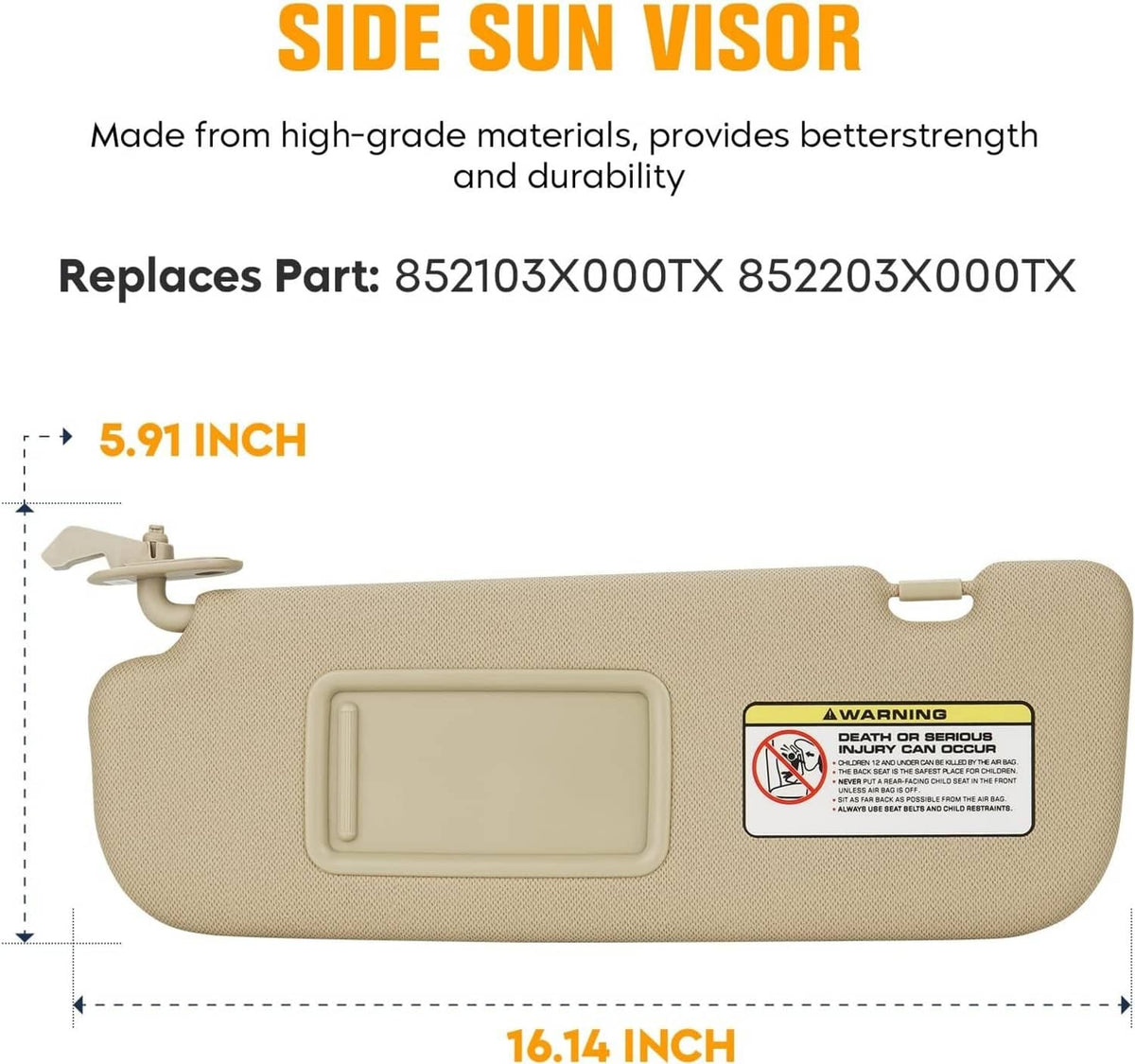 Solidspare Right & Left Side Beige Sun Visor w/Mirror Pair For 2011-2015 Hyundai Elantra