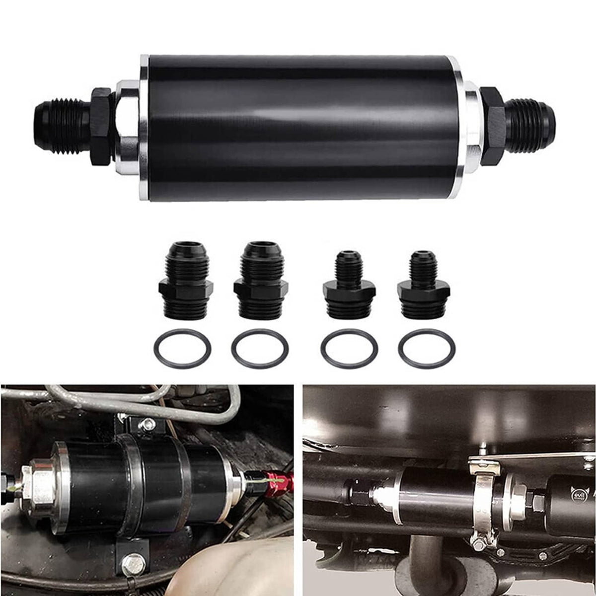 Solidspare High Flow Inline Fuel Filter 100 Micron Cleanable 6AN 8AN 10AN Adapter Universal