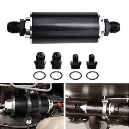 Solidspare High Flow Inline Fuel Filter 100 Micron Cleanable 6AN 8AN 10AN Adapter Universal