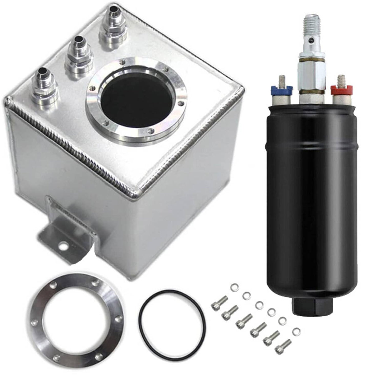 Solidspare 2L Billet High Flow Swirl Fuel Surge Tank AN6 Fitting & 044 External Fuel Pump