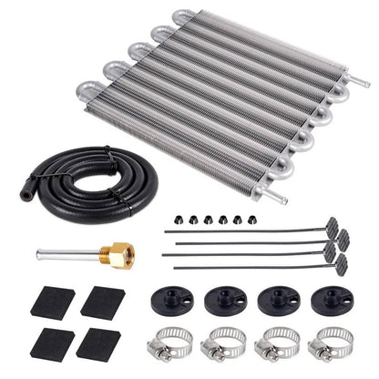 Solidspare 10 Rows Universal Aluminum Remote Transmission Oil Cooler Radiator Converter Kit