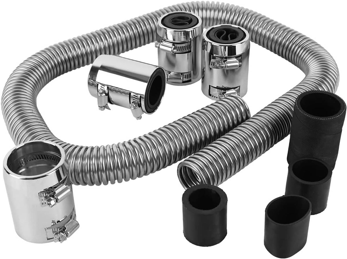 Solidspare Universal 48" Stainless Steel Radiator Flexible Coolant Water Hose W/ Caps Kit